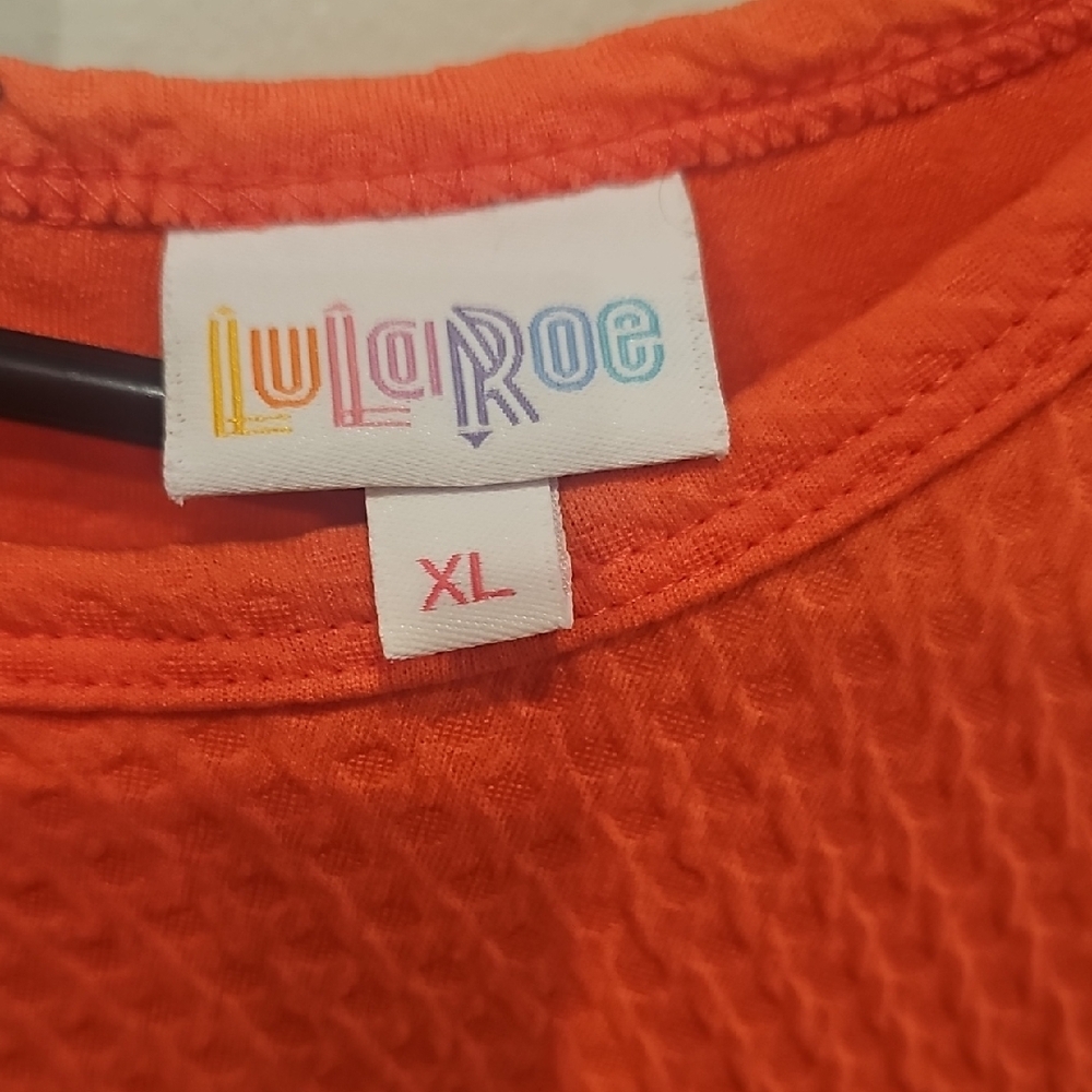 LuLaRoe Amelia Vibrant Coral Pink Waffle Print Dress - Picture 3 of 3